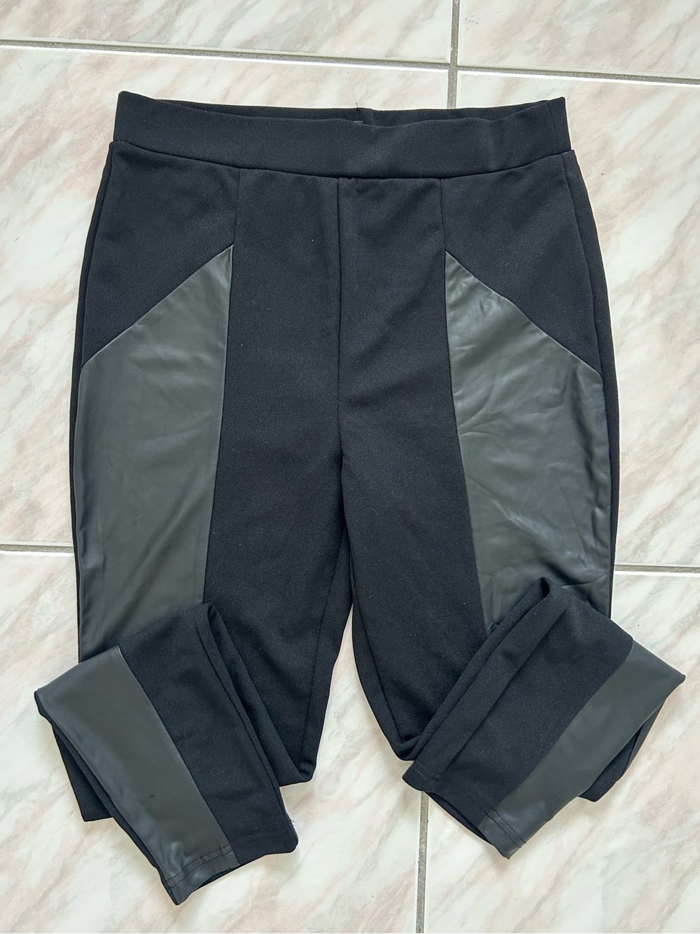 SHEIN Black Ponte Leggings with Faux Leather Insets